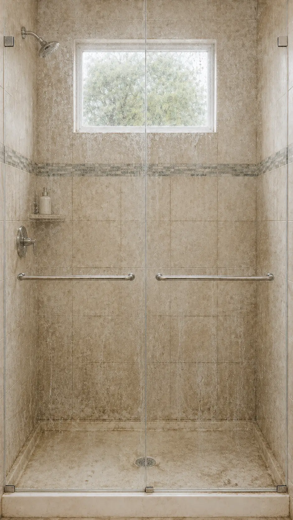 The same shower before a deep cleaning